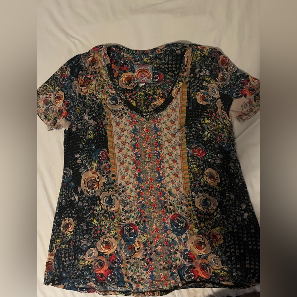 Johnny Was Floral V-Neck Blouse - Multicolor